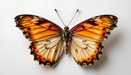 Obraz premium A close up of a butterfly perched on a surface with a white background