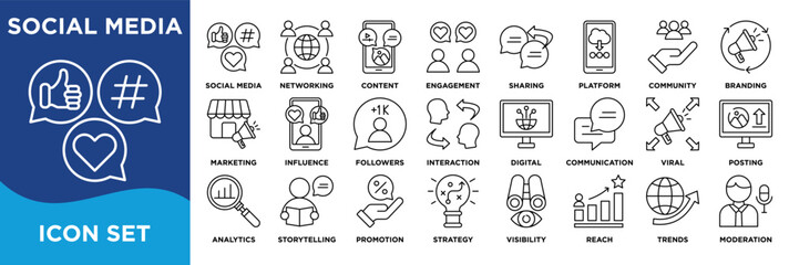 social media icon collection set. Containing marketing, content, engagement, analytics, branding, networking, and digital communication. vector