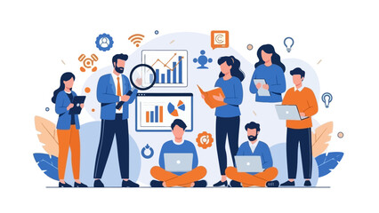 Diverse Team Collaborating on Data Analysis and Business Strategy in Modern