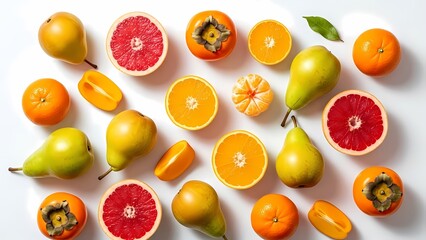 Seasonal Winter Fruits Flatlay with Pears and Citrus