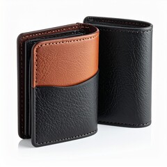 Naklejka premium Two-Tone Black and Brown Leather Card Wallet with Curved Pocket