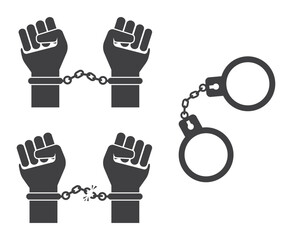 handcuff lock hands icon set