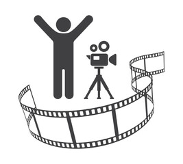 cameraman  with film video camera and film reel icon