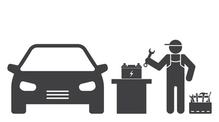 repairman fix car battery in workshop icon