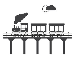 retro train on bridge icon