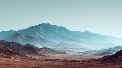 Naklejka premium Majestic mountain range landscape with layers of peaks and valleys under a clear sky