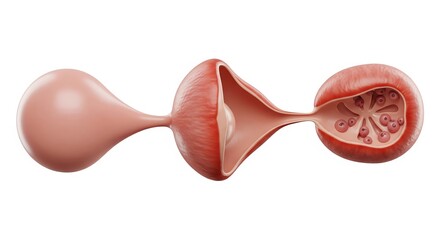 Intricate Female Reproductive Organ Cross-Section Highlighting Uterine Layers and Fallopian Tube Connectivity