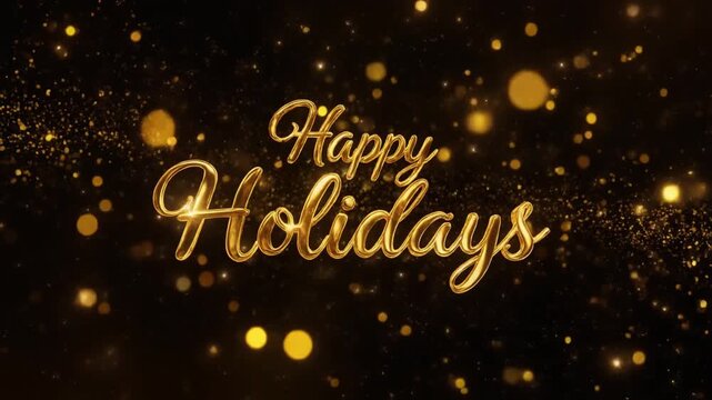 Elegant gold script Happy Holidays with sparkling lights