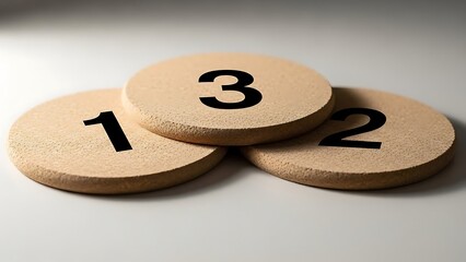 Visualizing a structured plan or ordered sequence with three simple numbered discs one, two, and three, representing stages, priorities, or clear choices