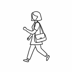 Simple Line Drawing of a Woman Walking with a Shoulder Bag.