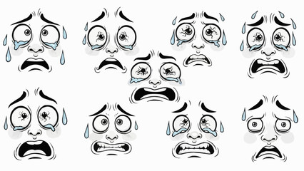 Collection of distressed and fearful facial expressions in black and white.