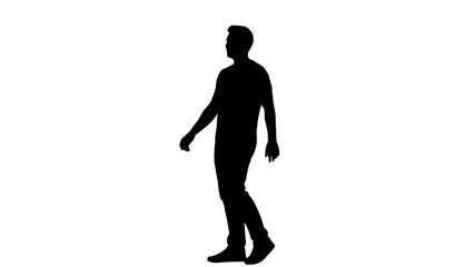 Silhouette of a man walking on a white background.