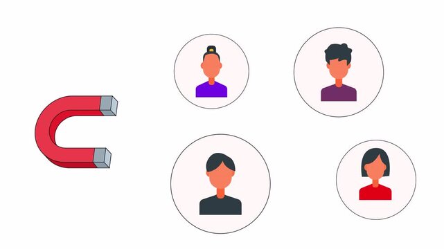magnet attracts users, customer or clients, effective inbound marketing strategies, customer acquisition, and audience targeting. 4k alpha channel animation