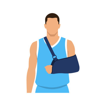 Injured man with arm in sling illustration.