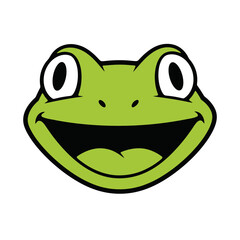 Happy green frog face silhouette isolated on white background
