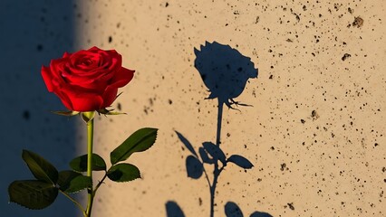 Single red rose casts shadow