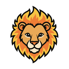 Obraz premium Stylized lion head with fiery mane silhouette isolated on white background