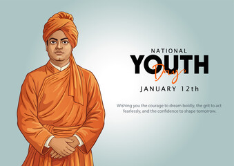 Vector portrait of Swami Vivekananda for National Youth Day India