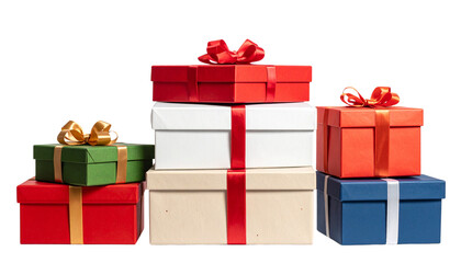 Fototapeta premium Pink gift box with ribbon and bow for a surprise birthday, Christmas, Valentine's Day, or anniversary celebration, isolated on white