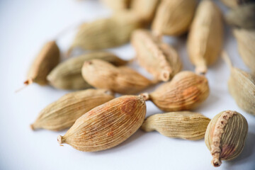 Close-up of organic dried green cardamom pods
