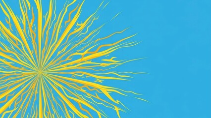 Abstract yellow and green lines radiating from a central point on a light blue background.