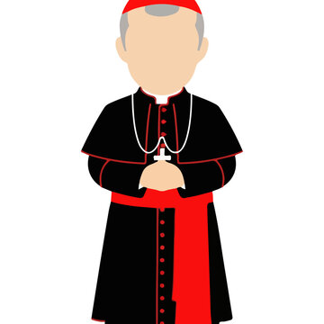 Catholic cardinal vector illustration, religious leader in traditional vestments, red zucchetto and pectoral cross