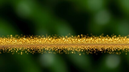 Naklejka premium Close-up of a golden glitter line with a blurred green background.