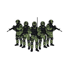 Group of armed soldiers in tactical gear.