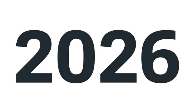 Animated digital countdown and time lapse sequence showcasing the year 2026 with changing numerals