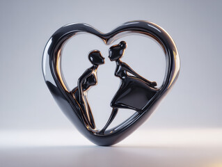 Figurine Depicting Loving Couple Inside Shiny Heart Shape
