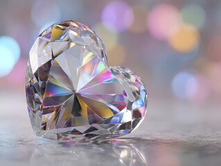Sparkling Diamond Heart on Textured Surface with Bokeh Background