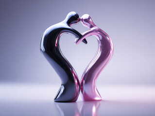 Abstract Couple Forming Heart Shape in Romantic Embrace