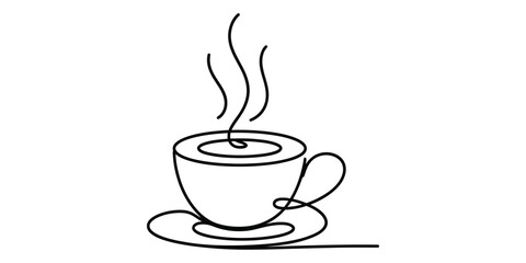 Continuous line drawing of steaming coffee cup Vector, illustration