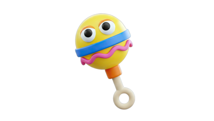 3D Cartoon Rattle Toy on White Background