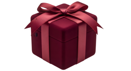 A red gift box with a ribbon bow on top