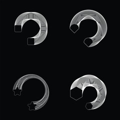 Abstract Geometric Curved Forms with Wireframe Effect