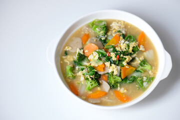 Capcay is a popular Chinese stir fried vegetables dish.Served on white plate.
