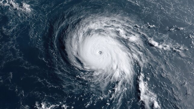 Aerial view of a powerful hurricane swirling over the vast ocean
