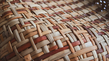 Obraz premium Detailed macro shot of traditional weaving technique on a natural fiber basket