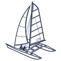 Outline of a Catamaran Sailboat with Two People Sailing watercraft