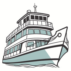 Elegant Passenger Boat Sailing on Calm Water with Stylized Waves ship vessel