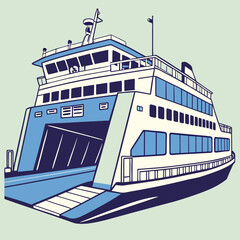 Large Double- Decker Ferry Boat with Open Ramp for Vehicles ship vessel