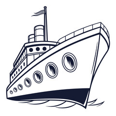 Outline of a Passenger Ship or Yacht on Water boat vessel