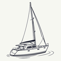 Modern Sailboat with Furled Sails on Calm Water yacht watercraft