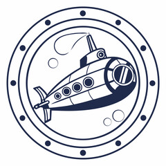 Cartoon Submarine Porthole View Vector Illustration window underwater