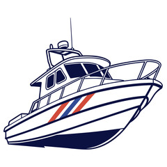 Modern patrol boat with red blue and white stripes motorboat speed boat