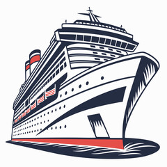 Majestic Cruise Ship Sailing on the Water with Red and Blue Accents Keywords: cruise ship, ocean