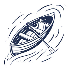 Person Rowing a Small Boat on Rippling Water Keywords: rowing boat, rowboat, canoe, kayak