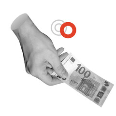 Hand holding single Euro banknote. Represents currency, international trade, or specific monetary value. Part of series