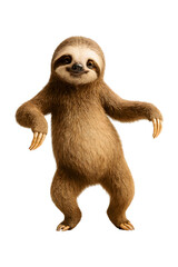 Naklejka premium An adorable sloth stands upright and smiles, posing cheerfully against a black background isolated on transparent background